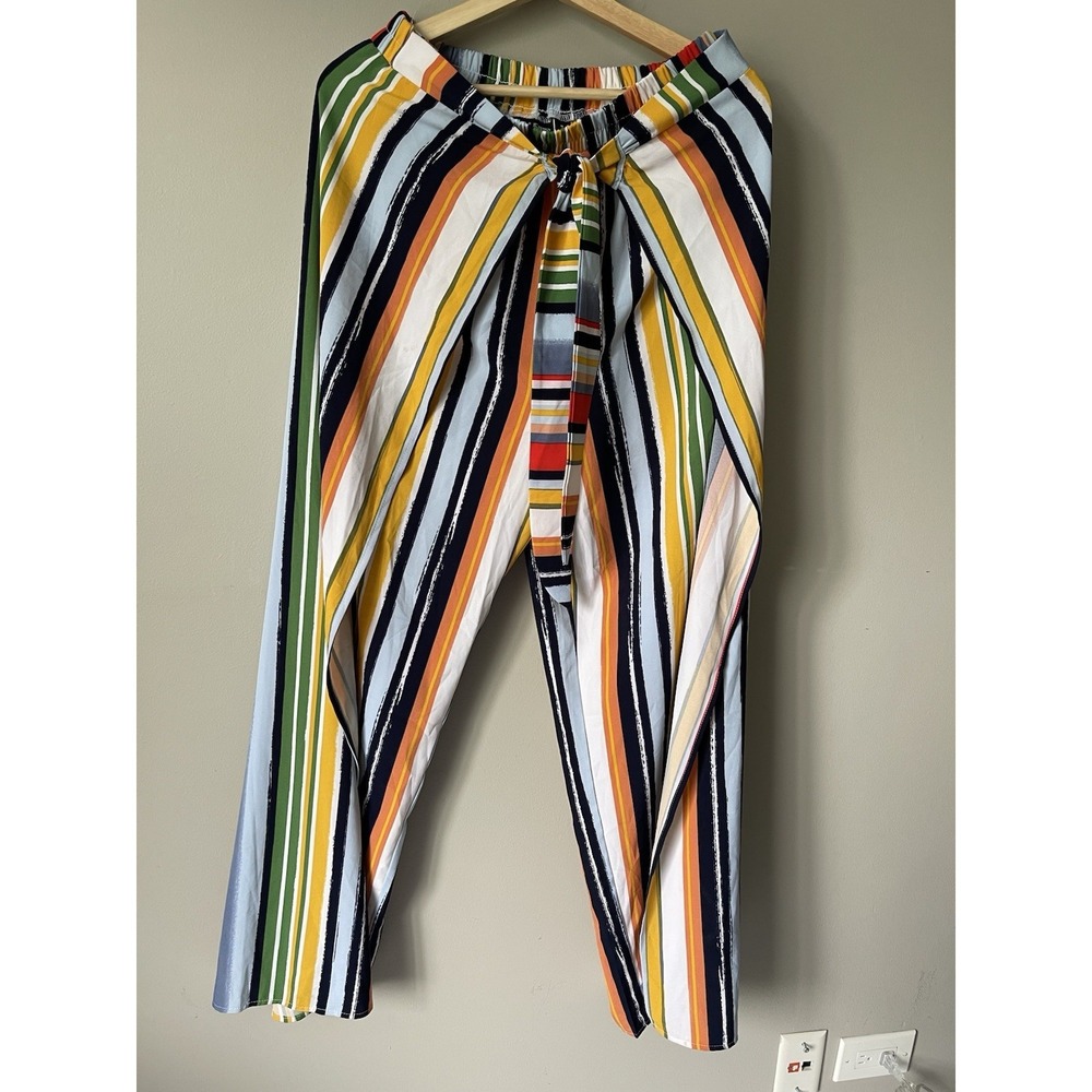 7th Ave Design Waist Wide Leg Palazzo Pants Womens Medium Striped Retro Glam